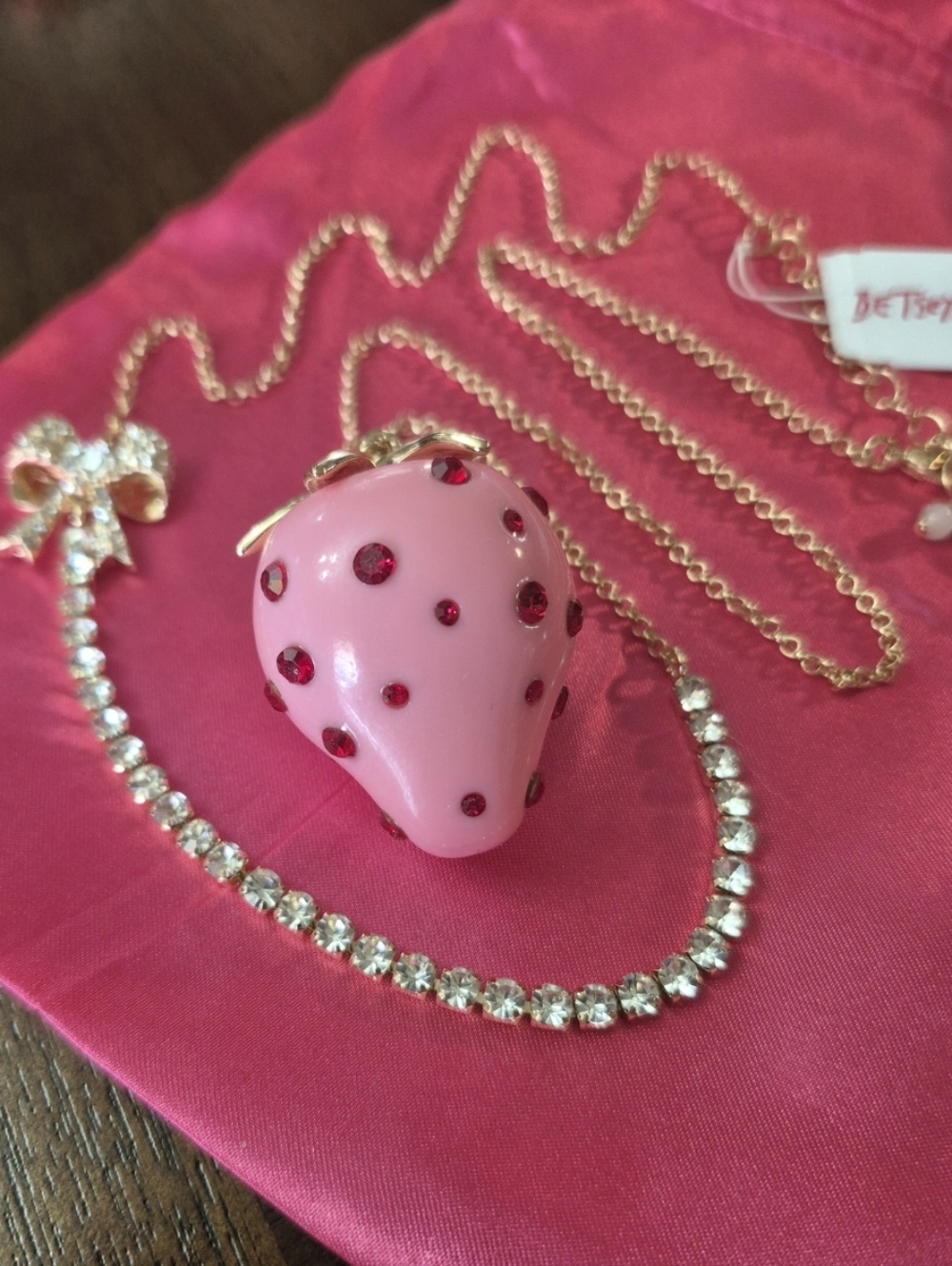 Betsey Johnson Pink Strawberry Pendant Necklace "Summer Fruit" collections